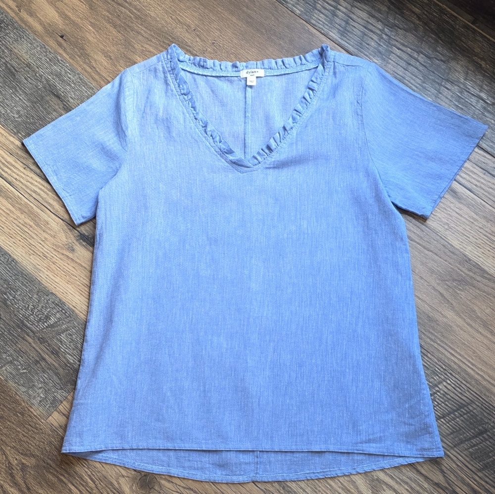 Linen Cotton Blend Top DYLAN Bella Blouse Blue Medium